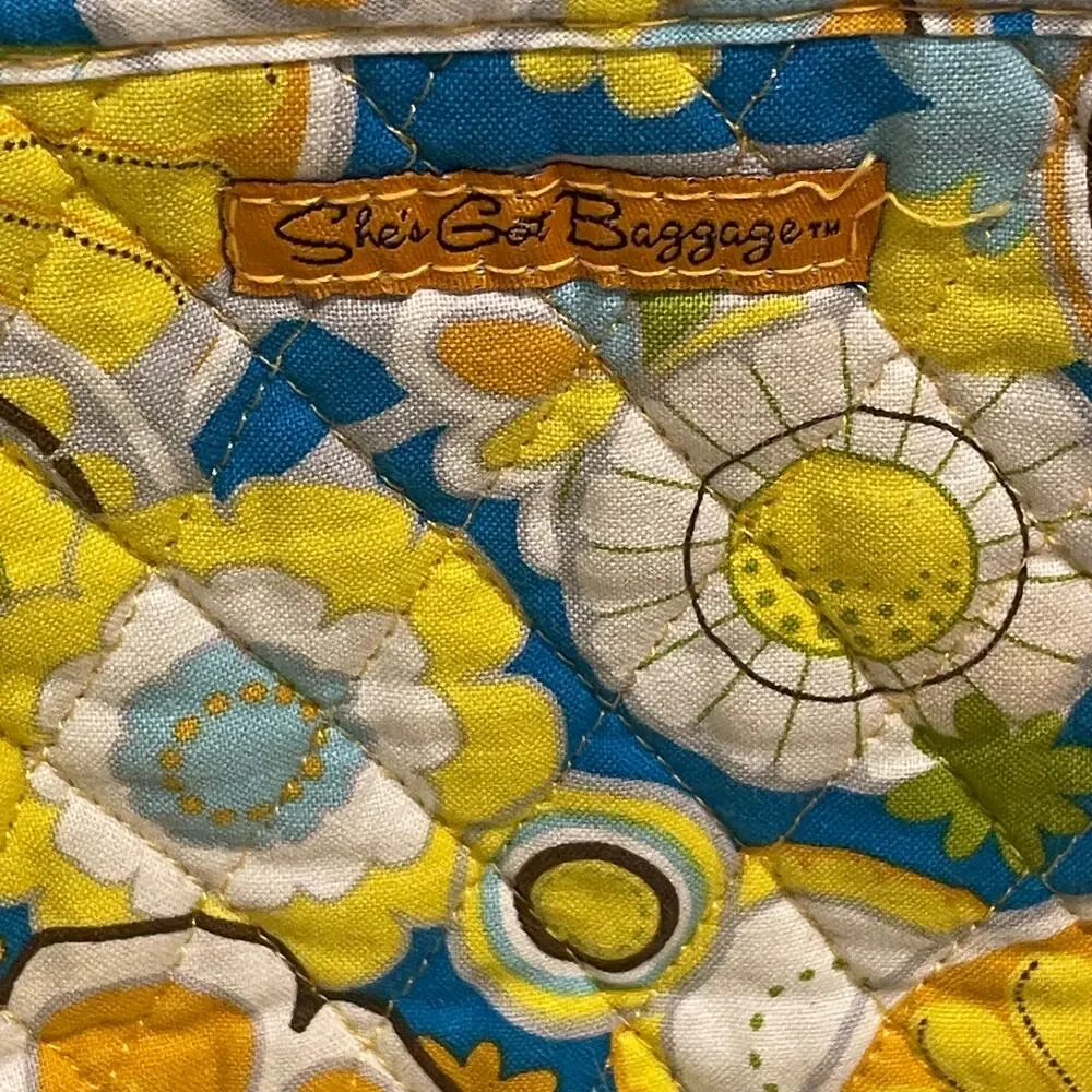 She's Got Baggage Yellow Print Quilted Bag Floral Tote Handbag Purse